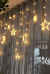 2,5 Metre Ay Yıldızlı Saçak İp Perde Led Işık Yılbaşı Süs Aydınlatma - Thumbnail