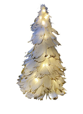 Dekoratif Ledli Kuş Tüyü Ağaç Masa Lambası Yılbaşı Dekoru Led Işık