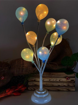Dekoratif Mavi Balonlu Led Işıklı Balon Ağacı Masa Dekoru Led Masa Lambası