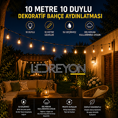 10 Metre E-27 Duylu Dış Mekan Sarmaşık İp Led  Bahçe Aydınlatma - 10 Duylu - 1