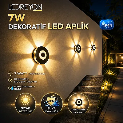 ECONA ECN-4076 7W Dekoratif LED Duvar Apliği IP44 Günışığı Dış Mekan Bahçe Aydınlatma - 1