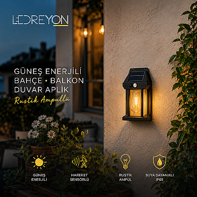 Güneş Enerjili Rustik Solar Duvar Aplik Led Aplik Bahçe Aydınlatma Armatürü - 1