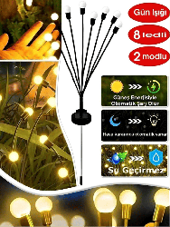 Güneş Enerjili Solar 8 Ledli Ateş Böceği Led Bahçe Aydınlatma Dekorasyon - Thumbnail