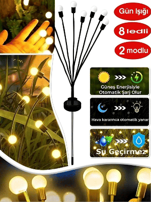 Güneş Enerjili Solar 8 Ledli Ateş Böceği Led Bahçe Aydınlatma Dekorasyon