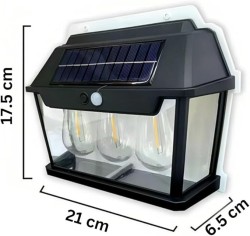 Güneş Enerjili Solar Duvar Aplik Led Aplik Bahçe Aydınlatma Armatürü 3 Ampullü - Thumbnail