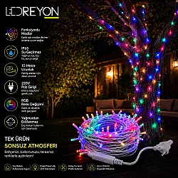 IP65 Dış Mekan RGB İp LED 10 Metre Fonksiyonlu 220V Su Geçirmez Beyaz Kablolu Ağaç Işıklandırma