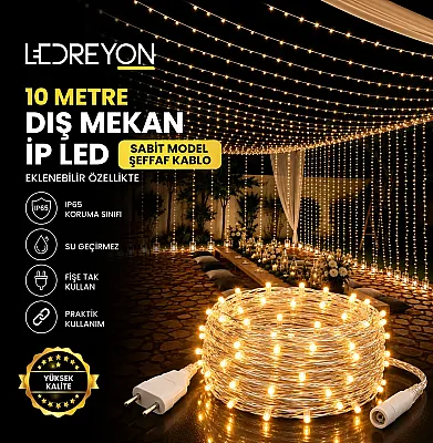 10 Metre IP65 Dış Mekan Su Geçirmez İp LED | Eklenebilir 220V Bahçe Aydınlatması Şeffaf Kablo Sabit - 1