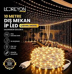 10 Metre IP65 Dış Mekan Su Geçirmez İp LED | Eklenebilir 220V Bahçe Aydınlatması Çakarlı Flaşlı Model Beyaz Kablo