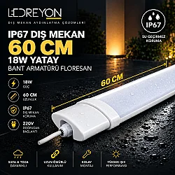 IP67 Dış Mekan 60 Cm 18W T5 Kasalı Yatay Bant Armatürü Floresan