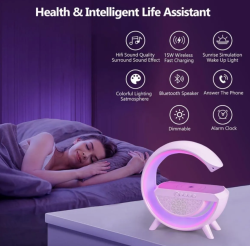 Noas Simi G Şeklinde, Çok Fonksiyonlu, Kablosuz Şarj Standlı, Bluetooth Hoparlör, Rgb Gece Lambası Şarj Standı - Thumbnail