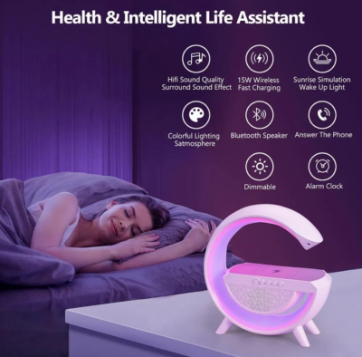 Noas Simi G Şeklinde, Çok Fonksiyonlu, Kablosuz Şarj Standlı, Bluetooth Hoparlör, Rgb Gece Lambası Şarj Standı