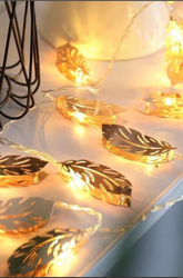 Pilli Gold Yaprak Metal Işık Zinciri - Thumbnail