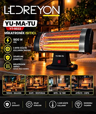 Yumatu YT-9033 1800W Seyyar Masa Altı Infrared Isıtıcı 3 Çubuklu Elektrikli Isıtıcı - 1